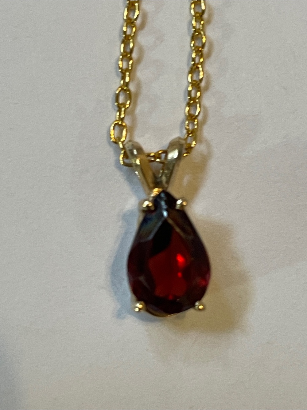 Gold Teardrop Red pear shaped Pendant Necklace